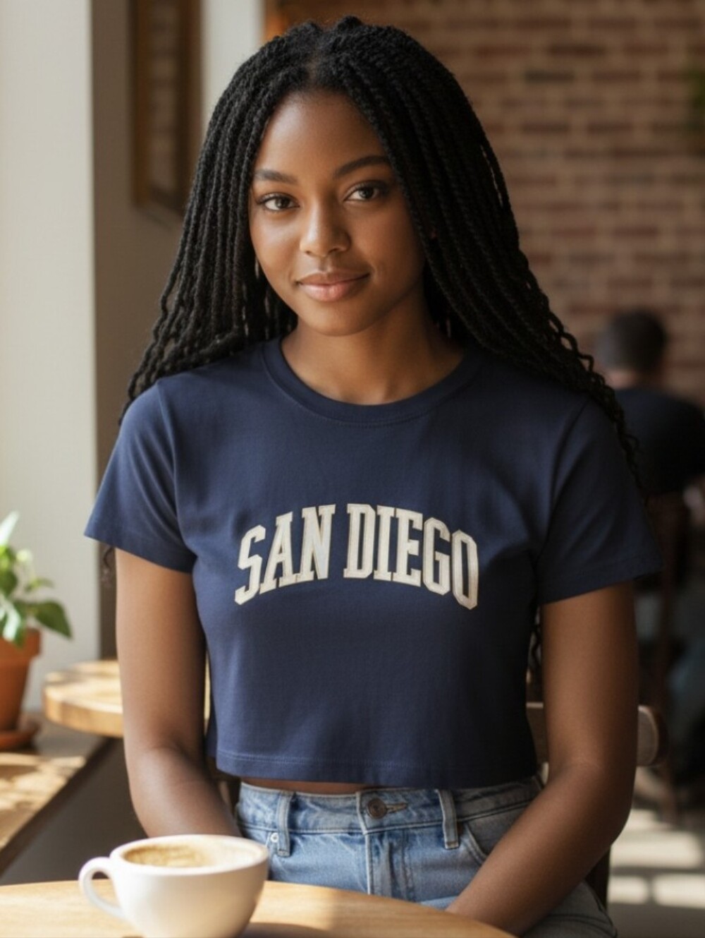 Hollister Navy Short Sleeve Tee with Cream "San Diego" Lettering- Small